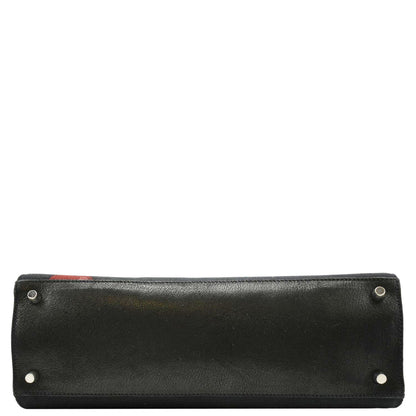 PRADA Canapa Floral Frame Canvas Top Handle Tote Bag Bag Black