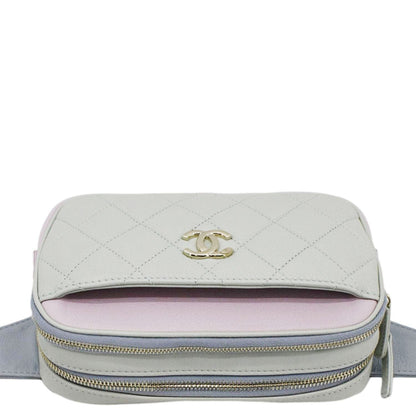 CHANEL CC Double Zip Quilted Leather Tri-Color Belt Bag Pink
