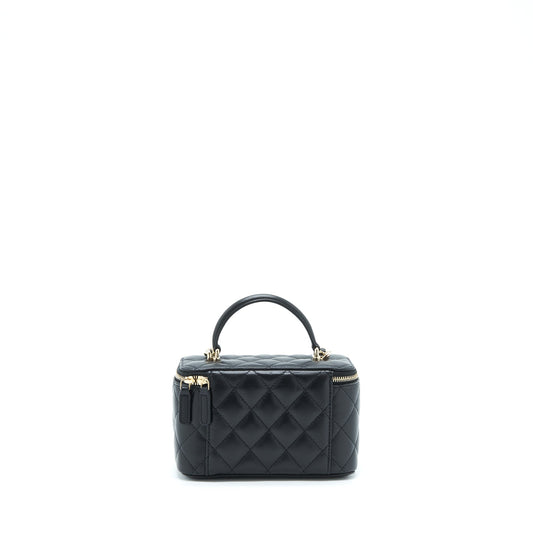 Chanel 22A Top Handle Long Vanity With Chain Lambskin Black L