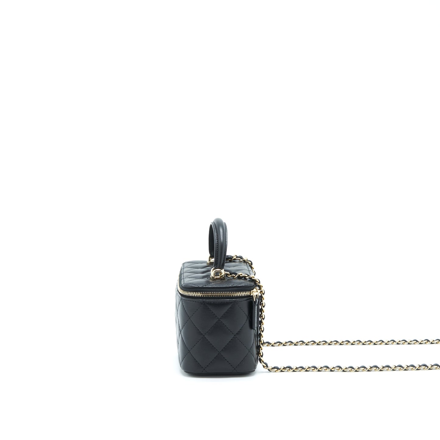 Chanel 22A Top Handle Long Vanity With Chain Lambskin Black L
