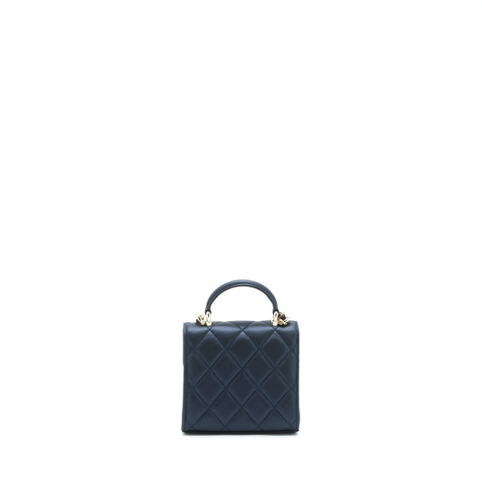 Chanel 22S Top Handle Mini Flap Bag With Chain Lambskin Navy L