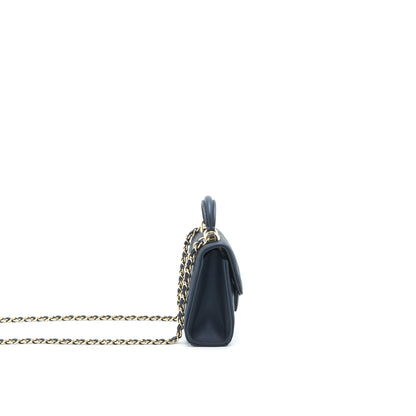 Chanel 22S Top Handle Mini Flap Bag With Chain Lambskin Navy L