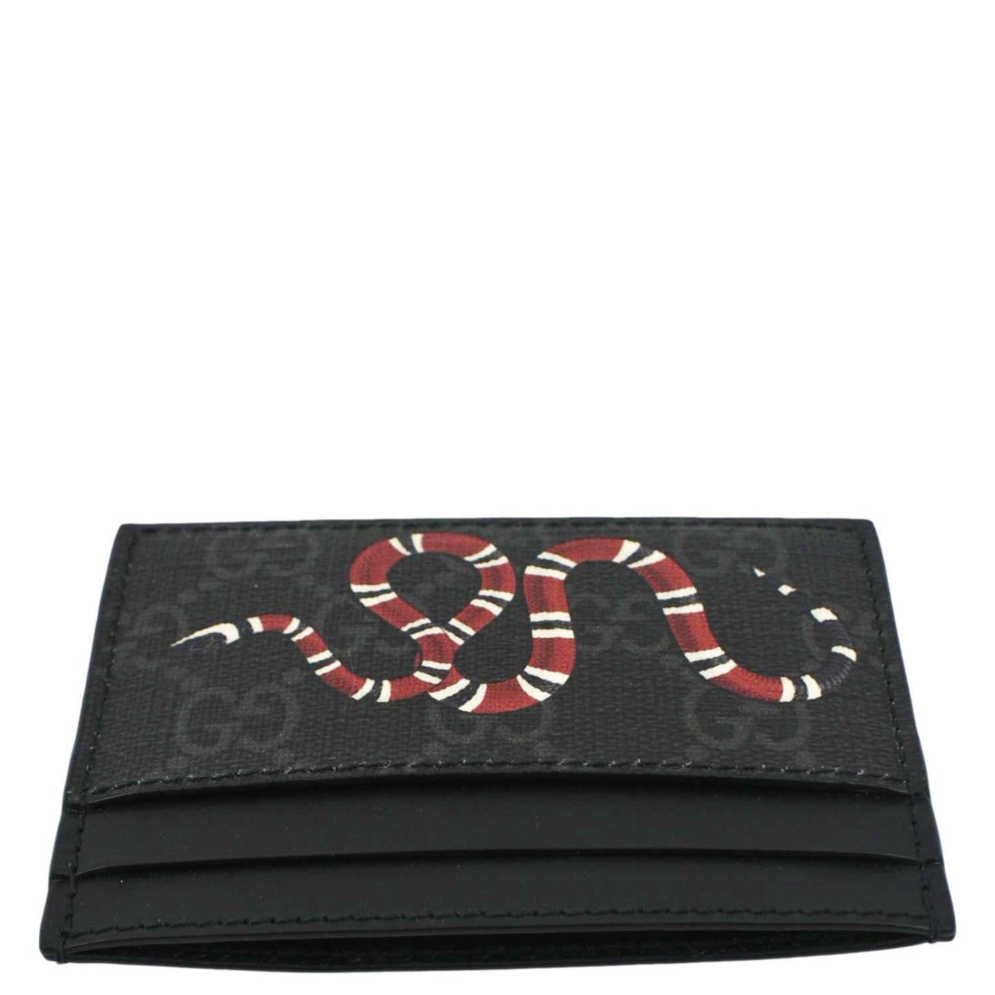 GUCCI Kingsnake Print GG Supreme Monogram Card Case Black 451277
