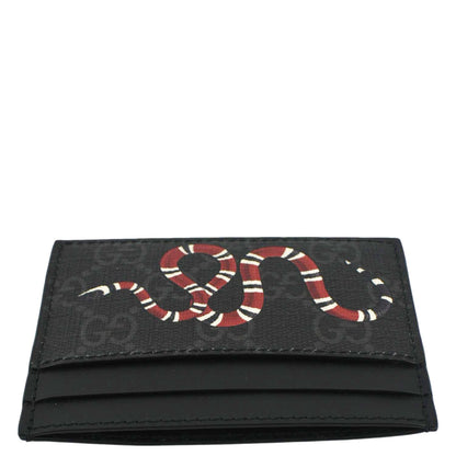 GUCCI Kingsnake Print GG Supreme Monogram Card Case Black 451277