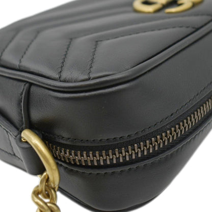 GUCCI GG Marmont Mini Matelasse Leather Chain Crossbody Bag Black 448065