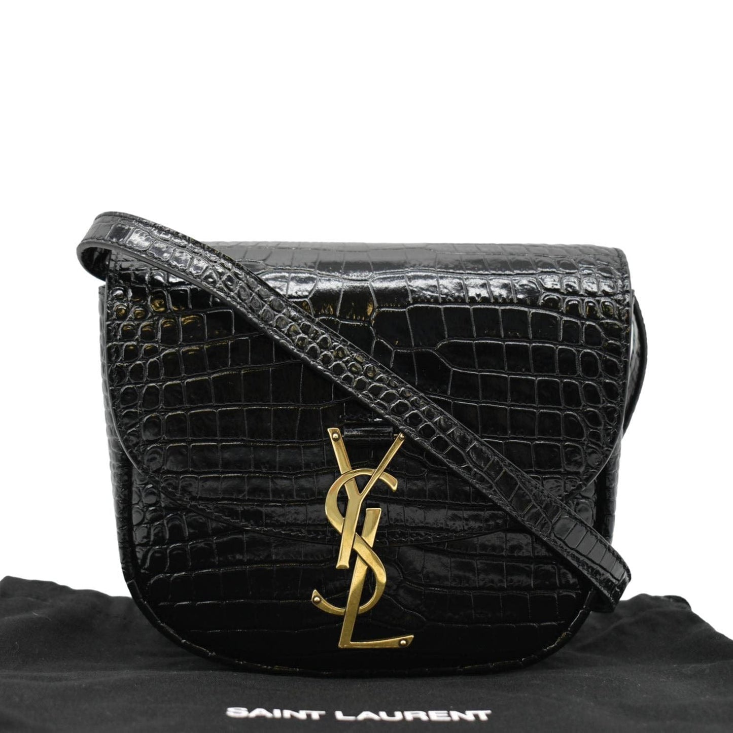 YVES SAINT LAURENT Kaia Small  Embossed Leather Satchel Bag Black