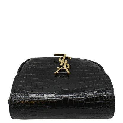 YVES SAINT LAURENT Kaia Small  Embossed Leather Satchel Bag Black