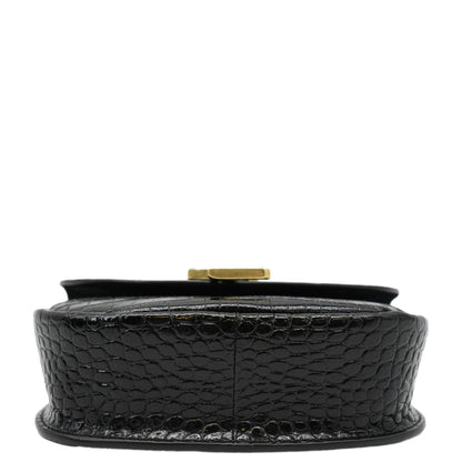 YVES SAINT LAURENT Kaia Small  Embossed Leather Satchel Bag Black