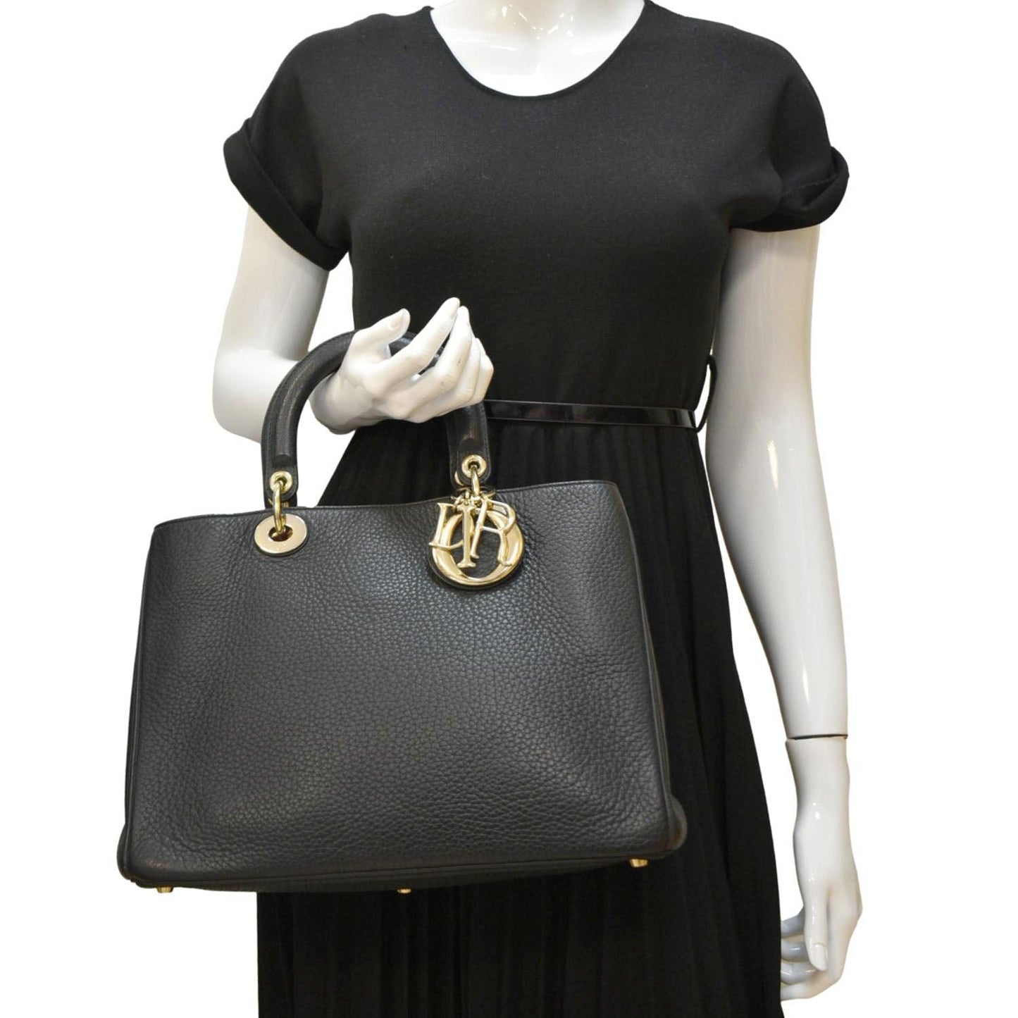 CHRISTIAN DIOR Diorissimo Leather Tote Shoulder  Bag Black