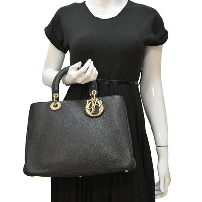 CHRISTIAN DIOR Diorissimo Leather Tote Shoulder  Bag Black