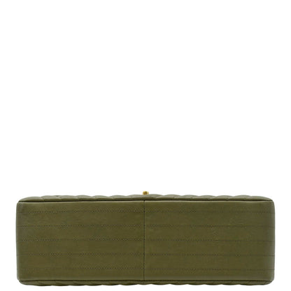 CHANEL Classic Jumbo Flap Chevron Leather Crossbody Bag Olive