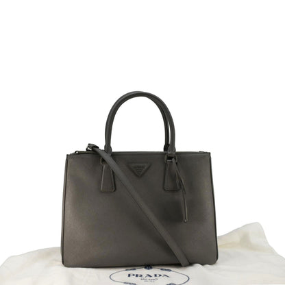 PRADA Galleria Double-Zip Medium Saffiano Leather Tote Bag Gray