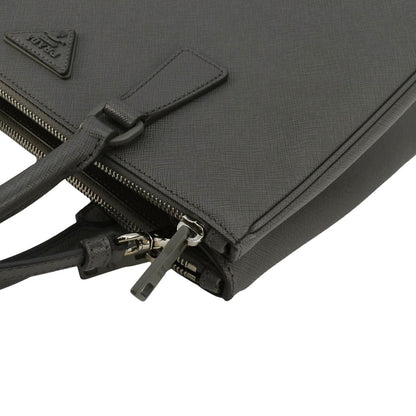 PRADA Galleria Double-Zip Medium Saffiano Leather Tote Bag Gray