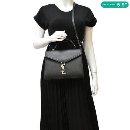 YVES SAINT LAURENT Cassandra Top Handle Leather Shoulder Bag Black