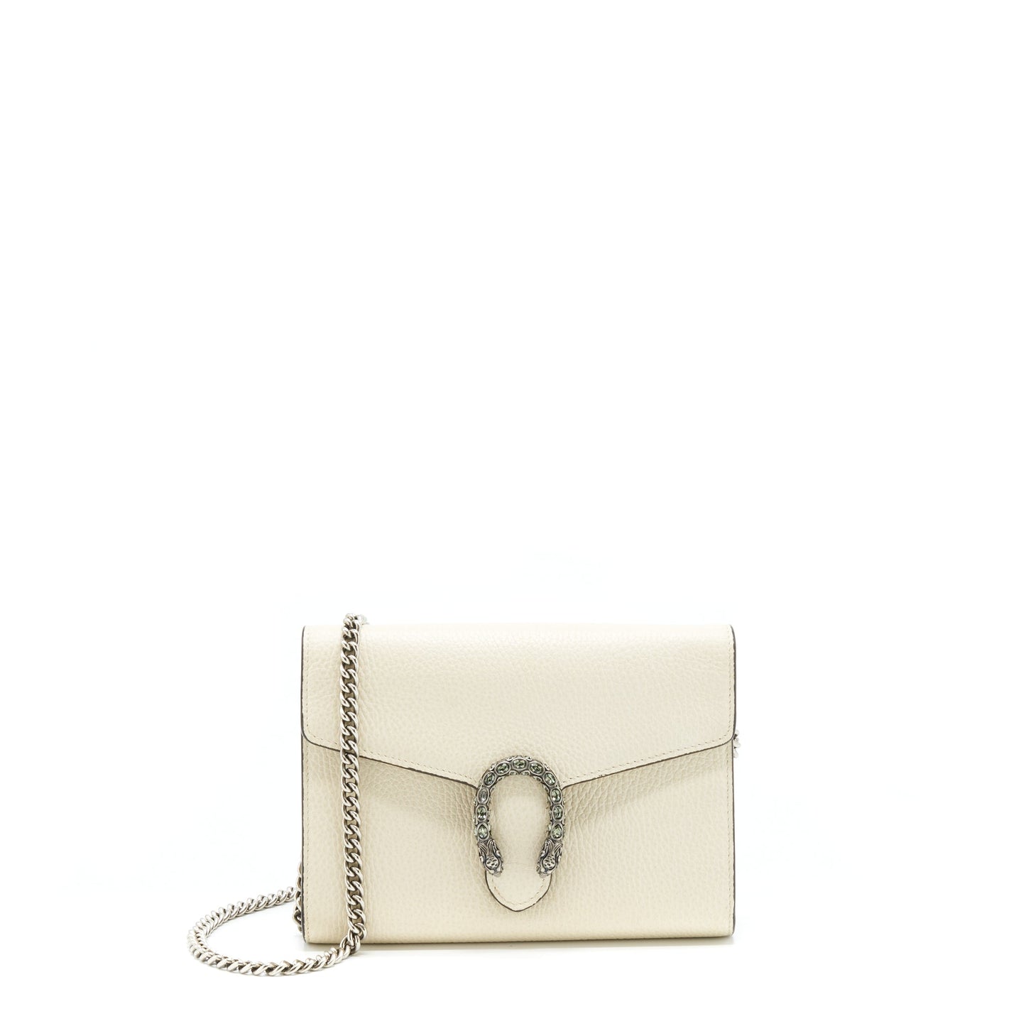 Gucci Dionysus Mini Chain Wallet Grained Calfskin White SHW