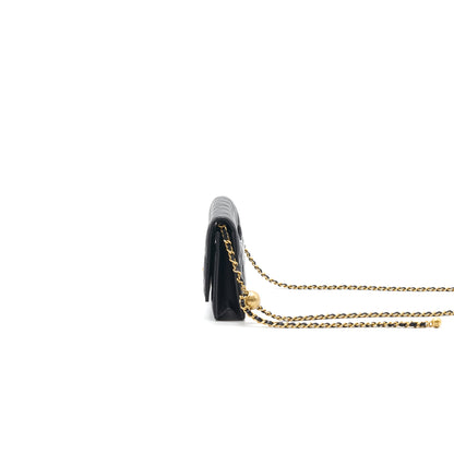 Chanel Lambskin Quilted CC Pearl Crush Wallet on Chain Black