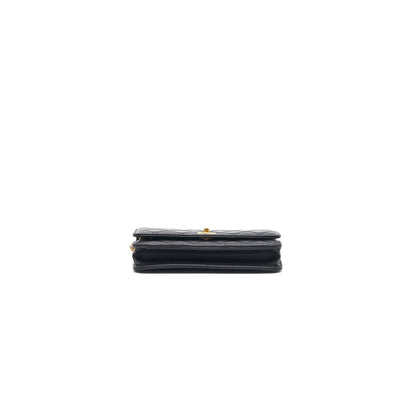 Chanel Lambskin Quilted CC Pearl Crush Wallet on Chain Black