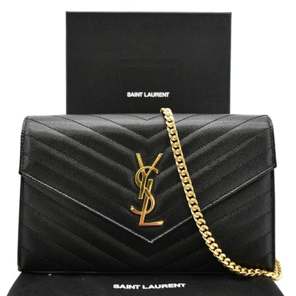 YVES SAINT LAURENT Cassandre Chain Wallet Leather Crossbody Bag Black