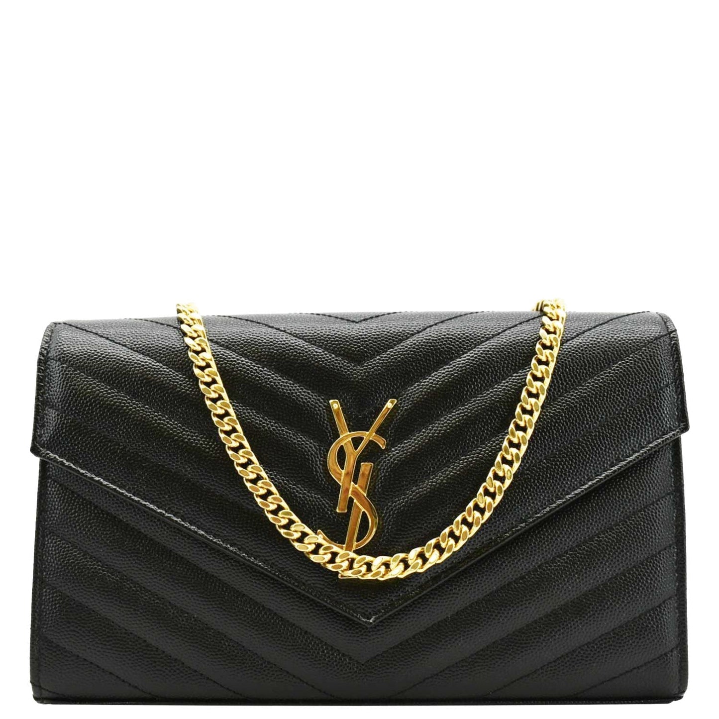 YVES SAINT LAURENT Cassandre Chain Wallet Leather Crossbody Bag Black