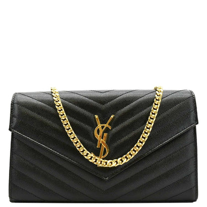 YVES SAINT LAURENT Cassandre Chain Wallet Leather Crossbody Bag Black