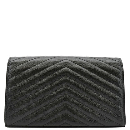 YVES SAINT LAURENT Cassandre Chain Wallet Leather Crossbody Bag Black