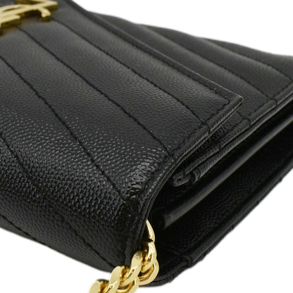 YVES SAINT LAURENT Cassandre Chain Wallet Leather Crossbody Bag Black