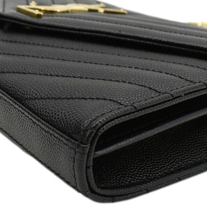 YVES SAINT LAURENT Cassandre Chain Wallet Leather Crossbody Bag Black
