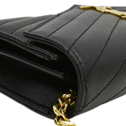 YVES SAINT LAURENT Cassandre Chain Wallet Leather Crossbody Bag Black
