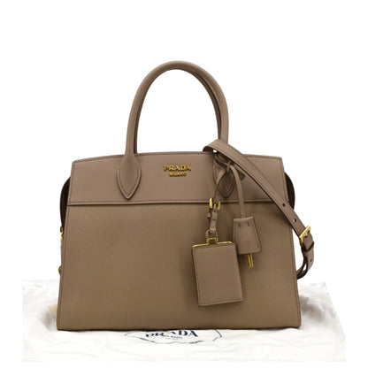 PRADA Esplanade Medium Saffiano Leather Shoulder Bag Beige