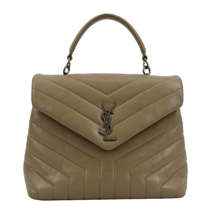 YVES SAINT LAURENT Loulou Top Handle Quilted Leather Shoulder Bag Beige