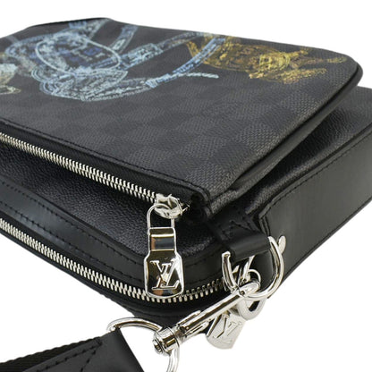 LOUIS VUITTON Trio Damier Graphite Wild Animals Messenger Bag Black