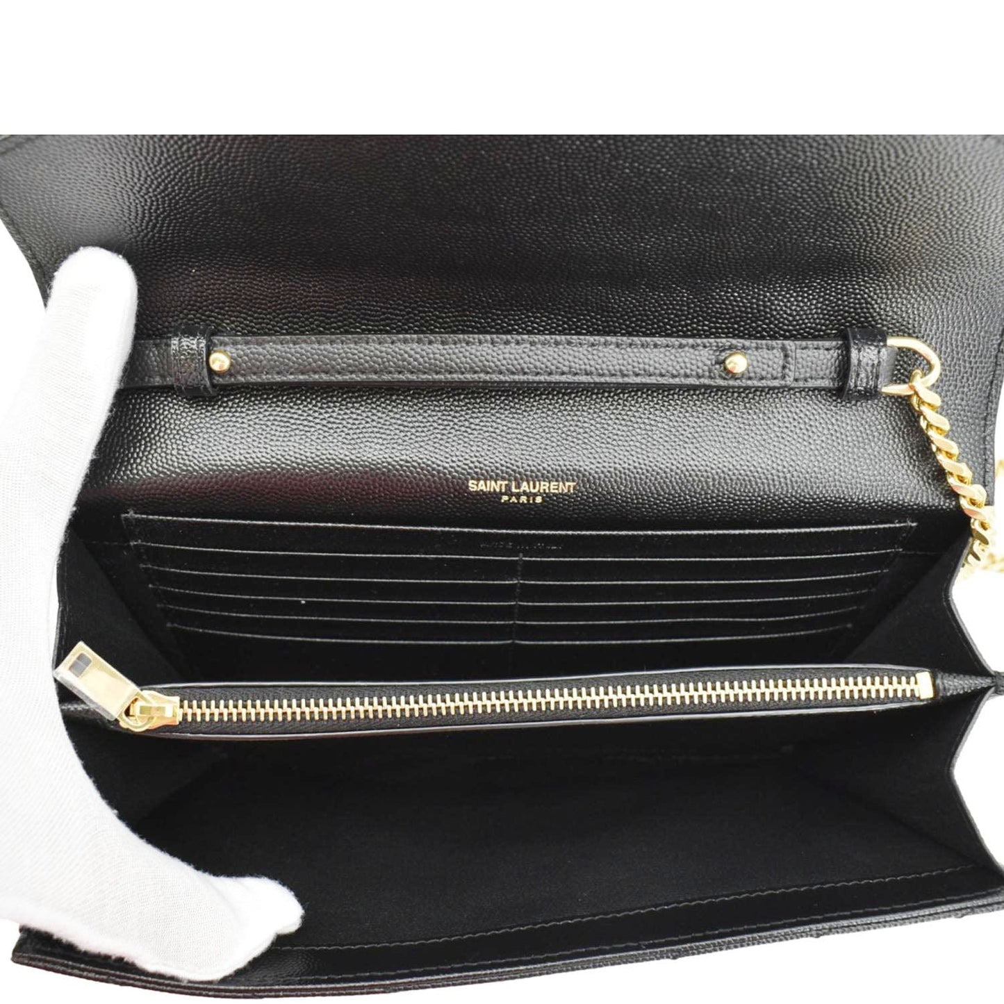 YVES SAINT LAURENT Cassandre Chain Wallet Leather Crossbody Bag Black