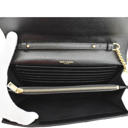 YVES SAINT LAURENT Cassandre Chain Wallet Leather Crossbody Bag Black