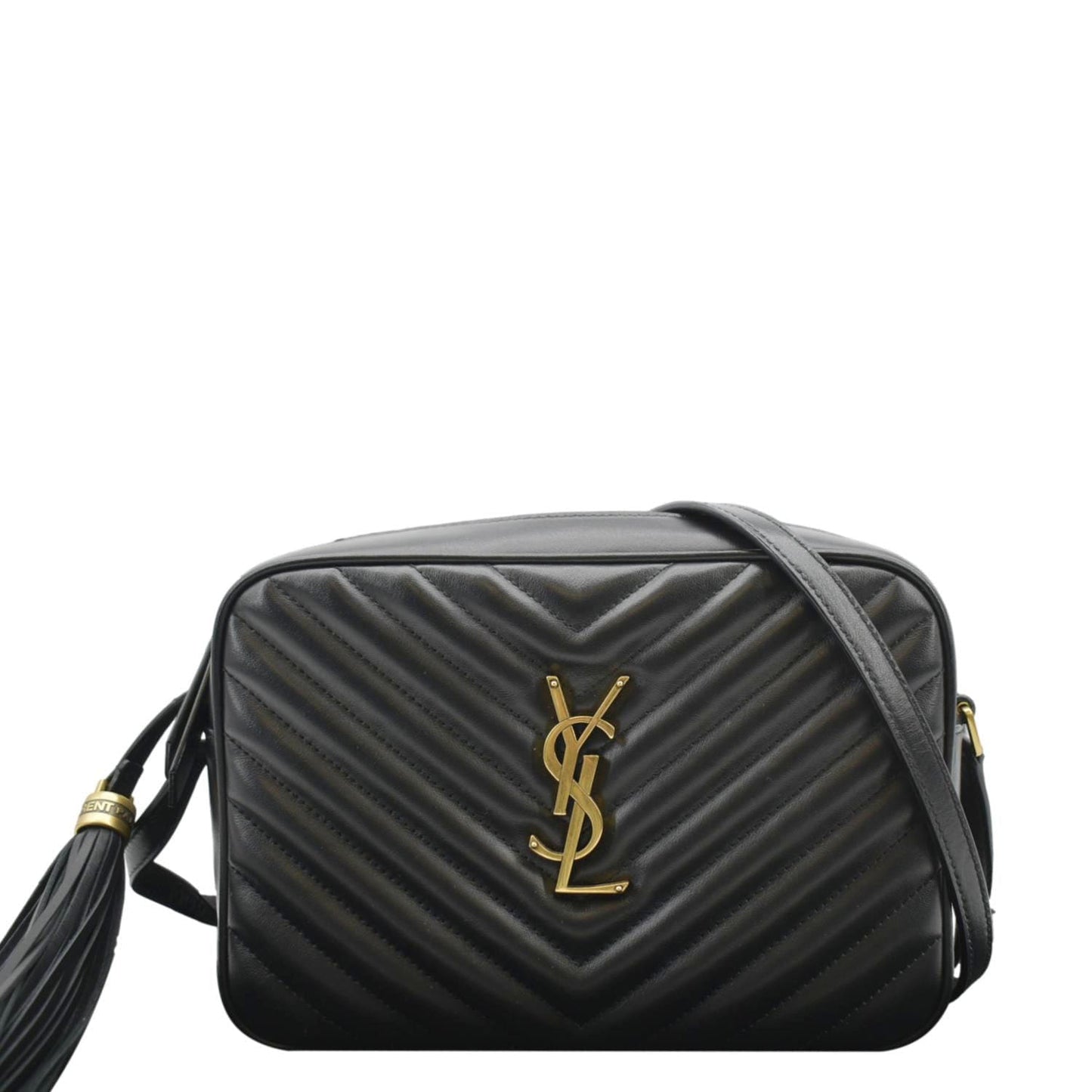 YVES SAINT LAURENT Lou Chevron Leather Camera Crossbody Bag Black