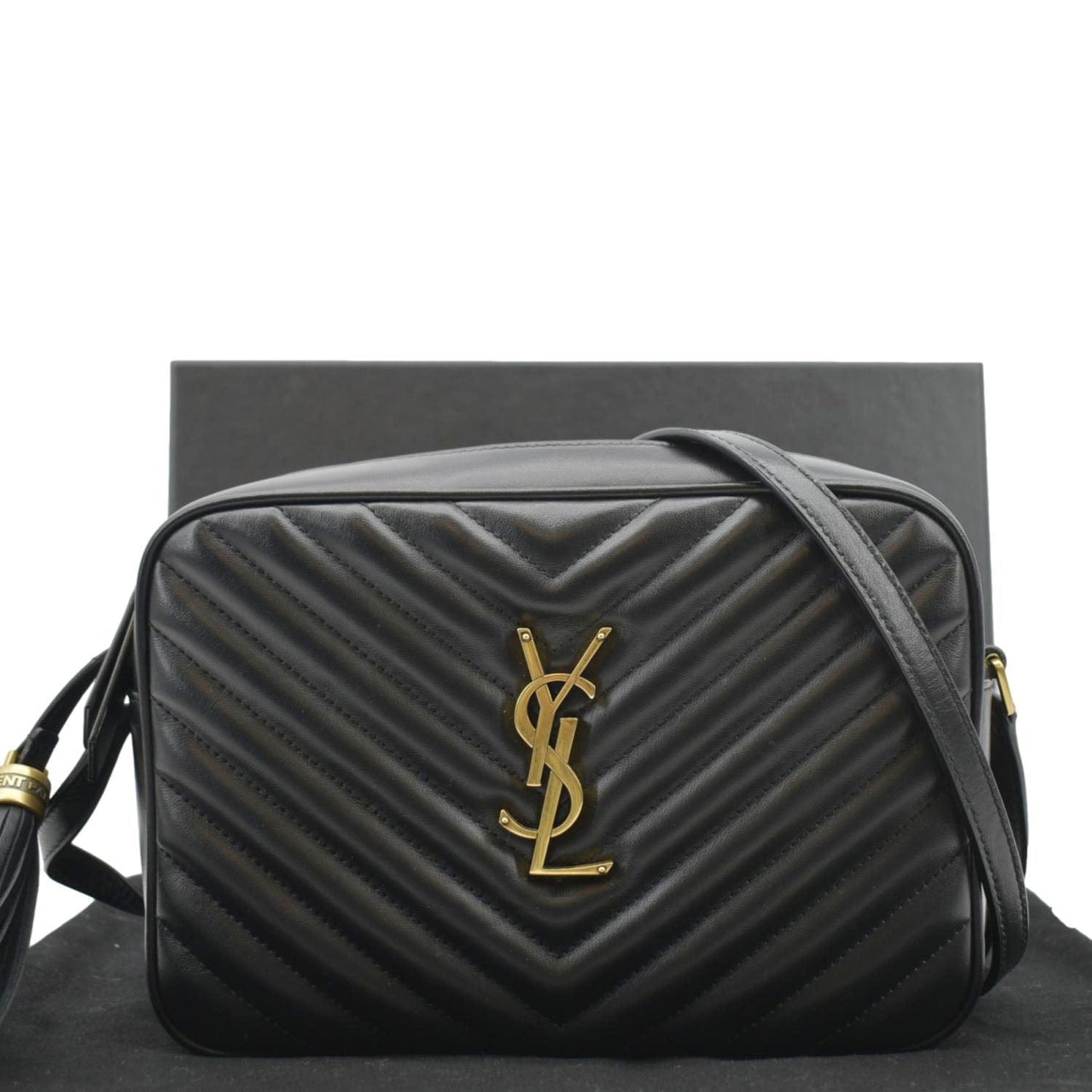 YVES SAINT LAURENT Lou Chevron Leather Camera Crossbody Bag Black