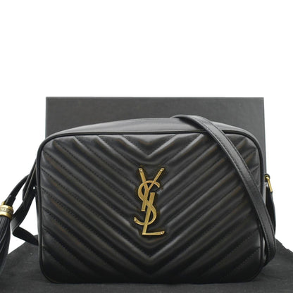 YVES SAINT LAURENT Lou Chevron Leather Camera Crossbody Bag Black