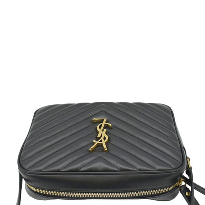 YVES SAINT LAURENT Lou Chevron Leather Camera Crossbody Bag Black
