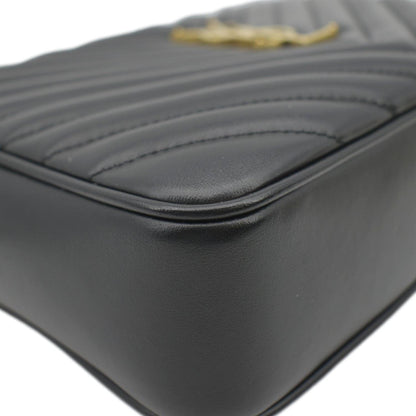 YVES SAINT LAURENT Lou Chevron Leather Camera Crossbody Bag Black