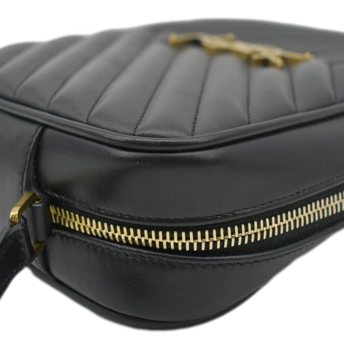 YVES SAINT LAURENT Lou Chevron Leather Camera Crossbody Bag Black