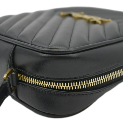 YVES SAINT LAURENT Lou Chevron Leather Camera Crossbody Bag Black