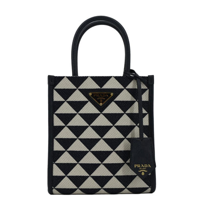 PRADA Triangolo Mini Jacquard Symbole Tote Crossbody Bag Navy Blue