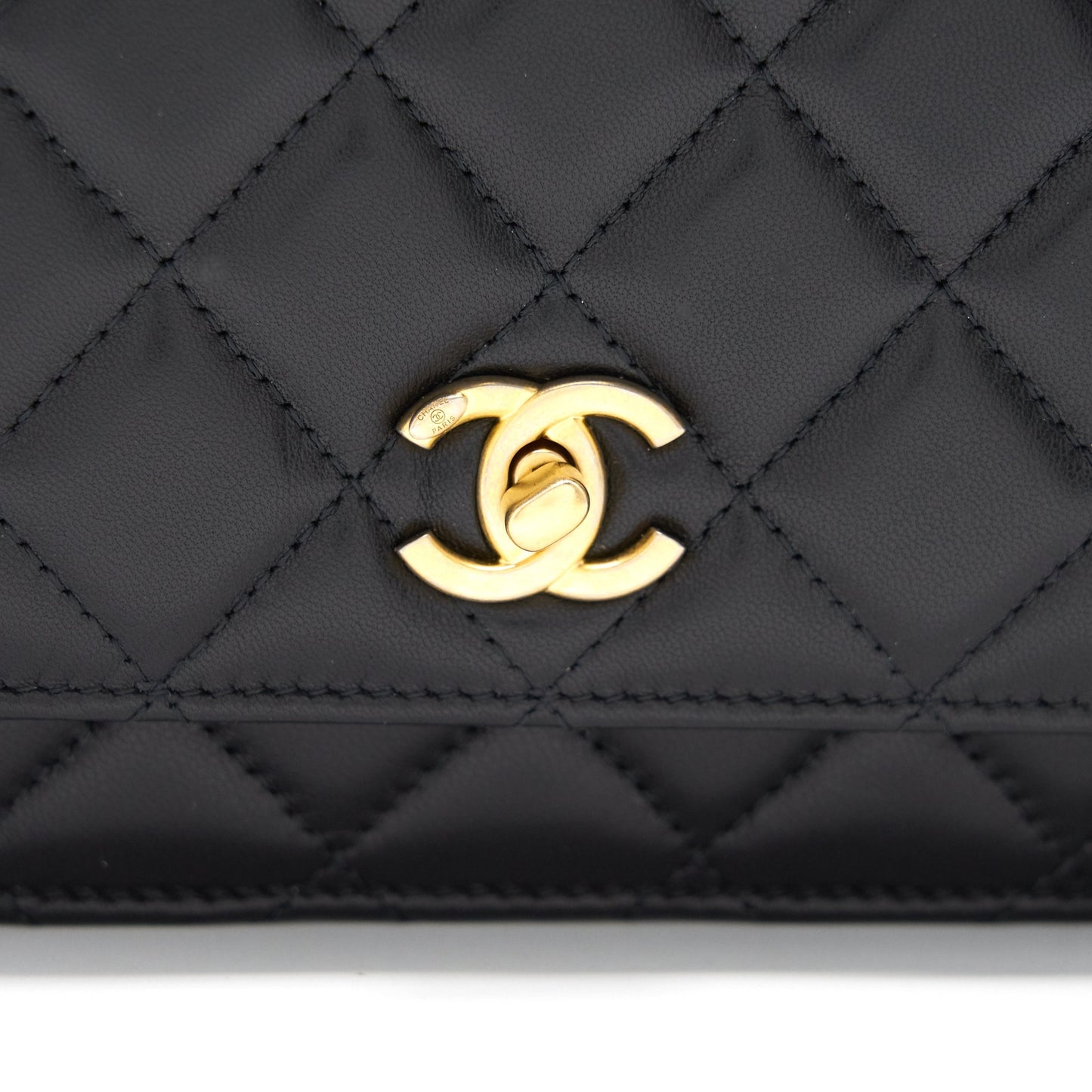 Chanel Lambskin Quilted CC Pearl Crush Wallet on Chain Black