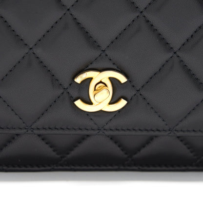 Chanel Lambskin Quilted CC Pearl Crush Wallet on Chain Black