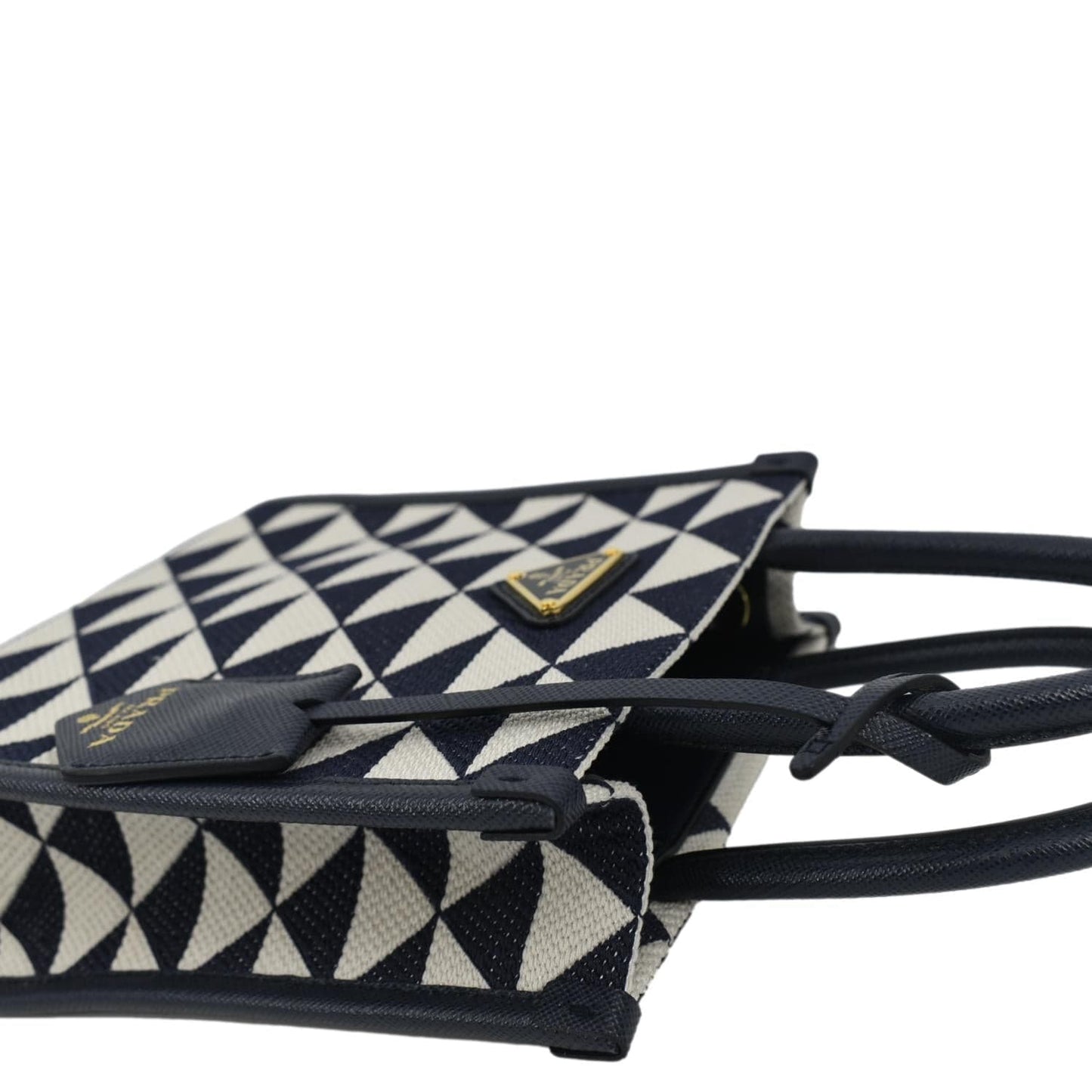 PRADA Triangolo Mini Jacquard Symbole Tote Crossbody Bag Navy Blue