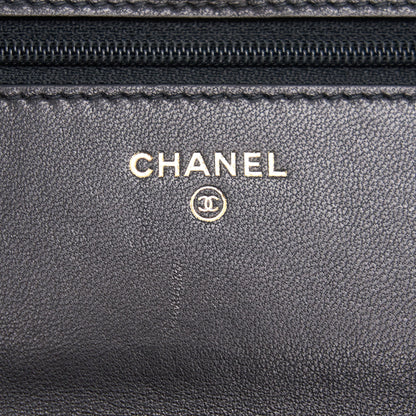Chanel Lambskin Quilted CC Pearl Crush Wallet on Chain Black
