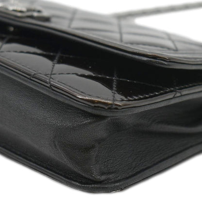 CHANEL Boy WOC Quilted Patent Leather Wallet On Chain Shoulder Bag Black