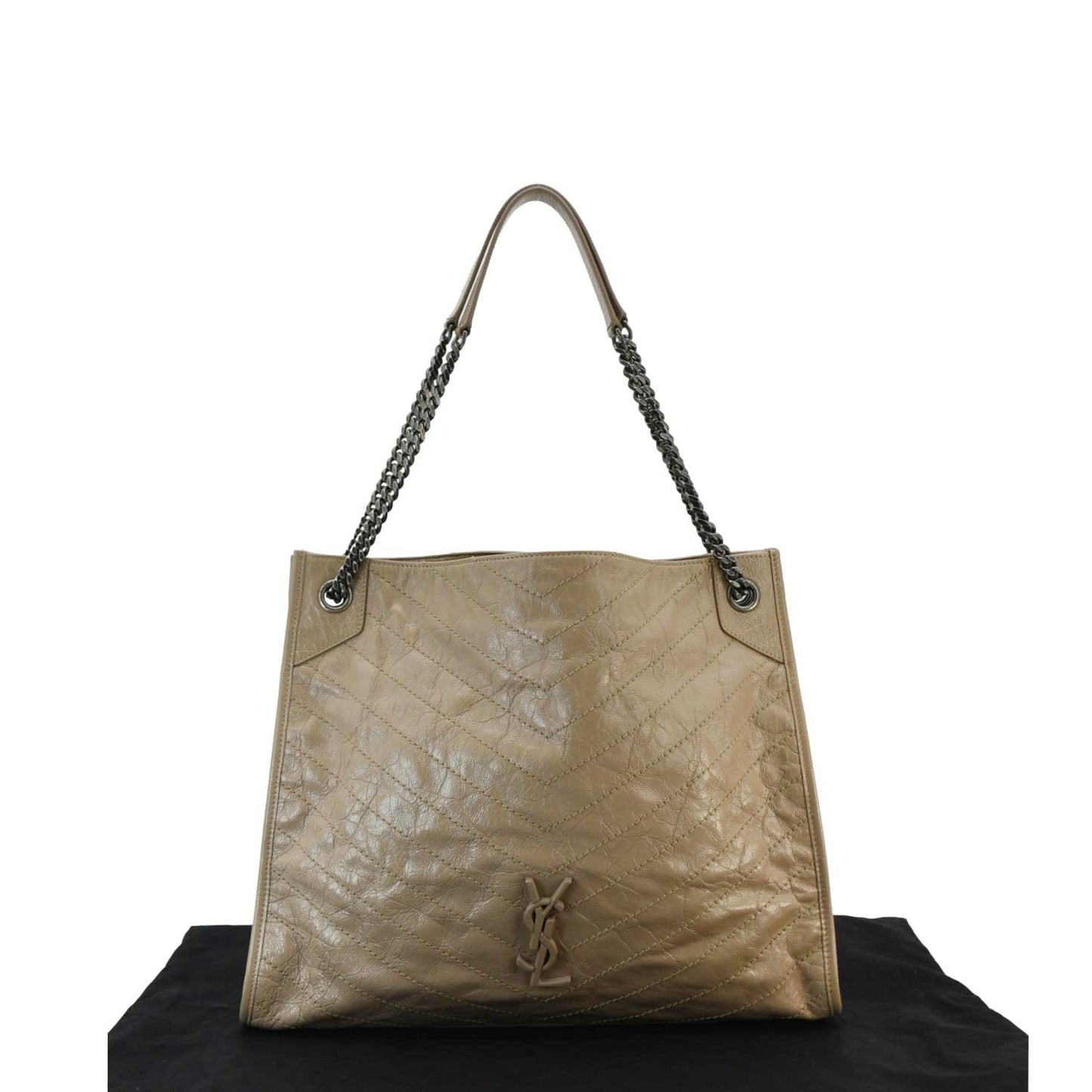 YVES SAINT LAURENT Niki Shopping Leather Tote Bag Brown