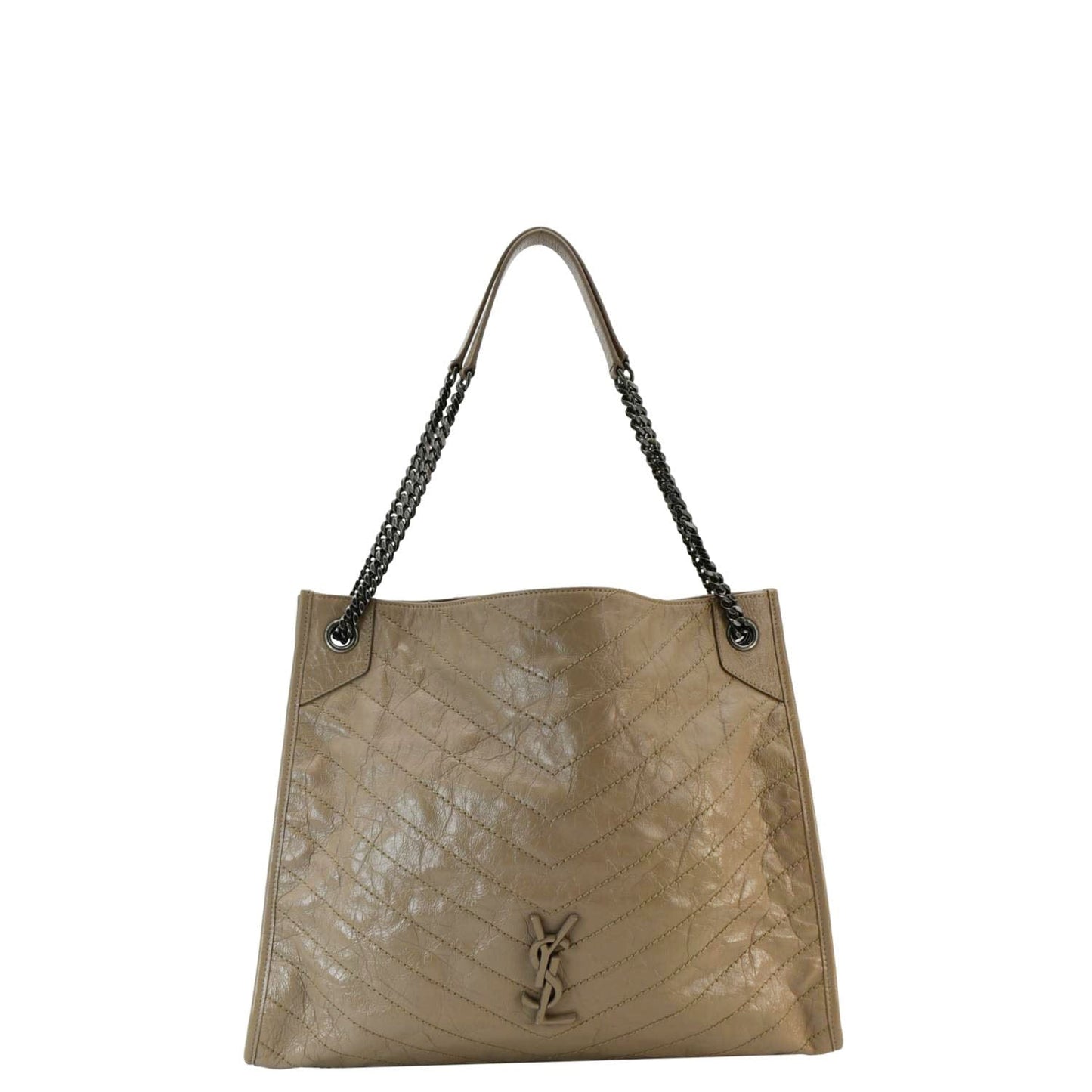 YVES SAINT LAURENT Niki Shopping Leather Tote Bag Brown