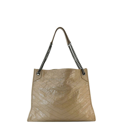 YVES SAINT LAURENT Niki Shopping Leather Tote Bag Brown