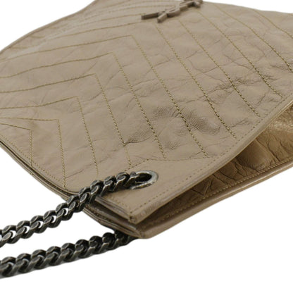 YVES SAINT LAURENT Niki Shopping Leather Tote Bag Brown